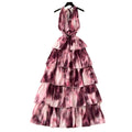 Summerniche style deep v neckhalter strap sleeveless ruffles cake dress female waist elegant holiday long skirt