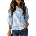 fashion button stripesshortshirt women's  summer new elegant formal casualtops