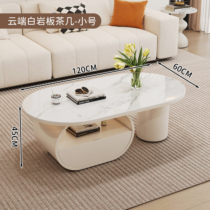 Cream style oval slate coffee table casual living room accessible luxuryfor homemodern combination new arrival small apartment coffee table