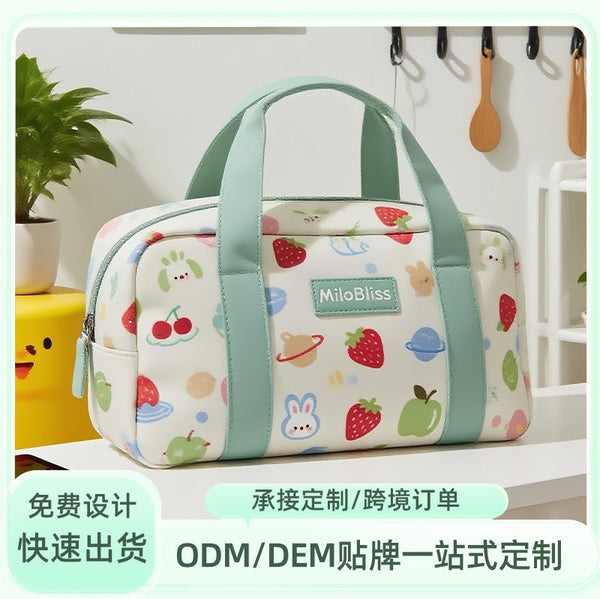 Customized cute printed portable cosmetic bag, fruit cute rabbit pattern, large capacity hand carry storage bag, portable toilet bag