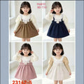 spring new girls' cotton dress, faux two-piece style, korean style toddler short-sleeve dress, cartoon design