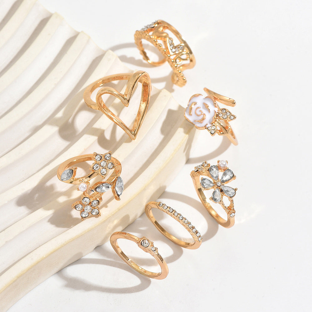 Wholesale floral heart women's ring set - european and american creative versatile hollow ring alloy ins sweet jewelry