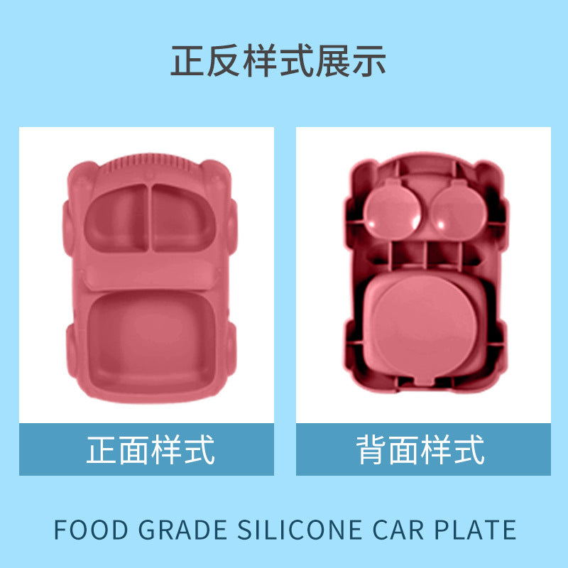 Factory new product baby silicone dinner plate large suction cup tableware set 8-piece set cartoon children's car silicone dinner plate