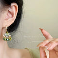 Bohemian green tassel crystal ear cuff earrings - fresh, unique design, perfect for vacation