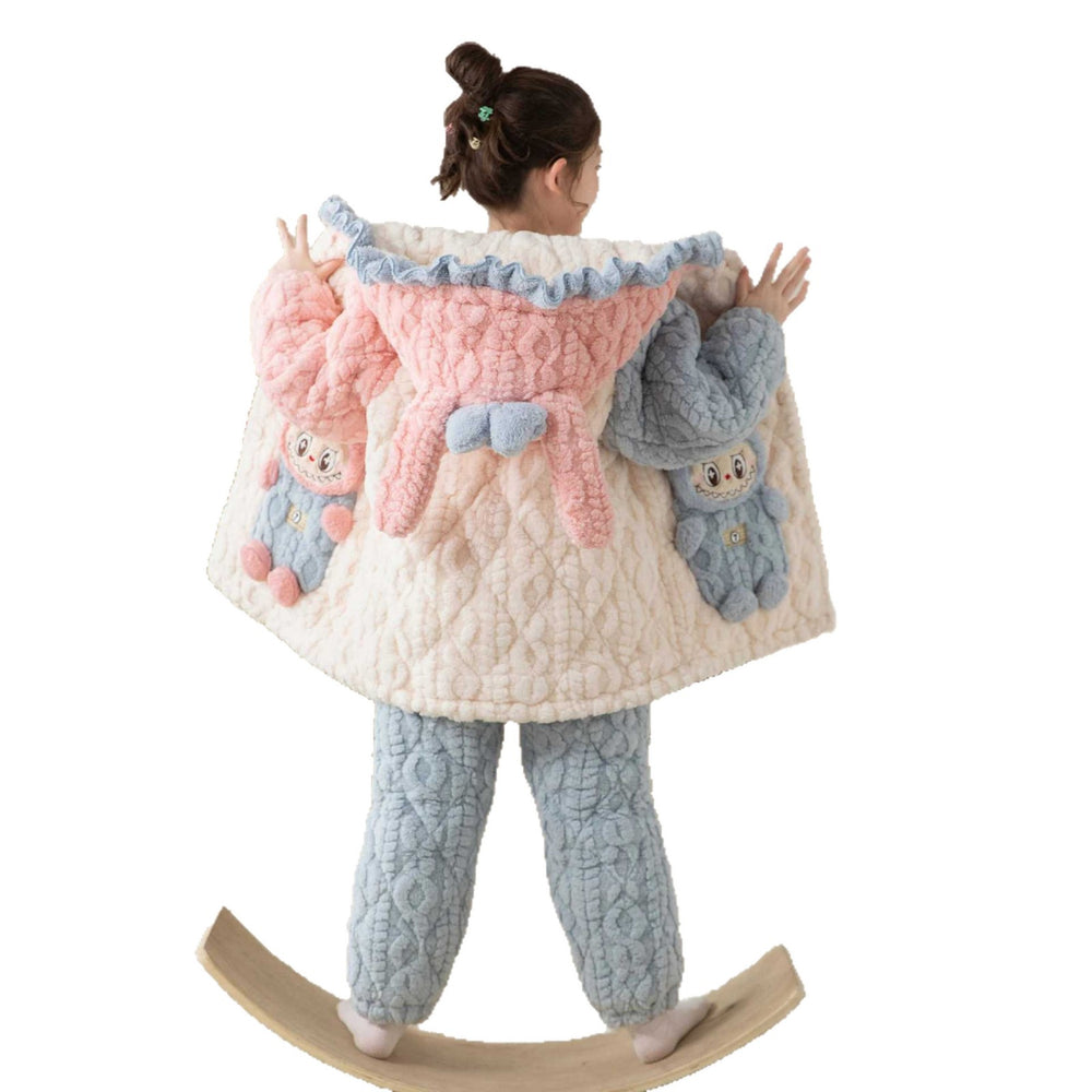 【triple-layer quilted, fleece-lined, extra thick】new girls' winter pajamas - coral fleece kids' home clothes - winter collection