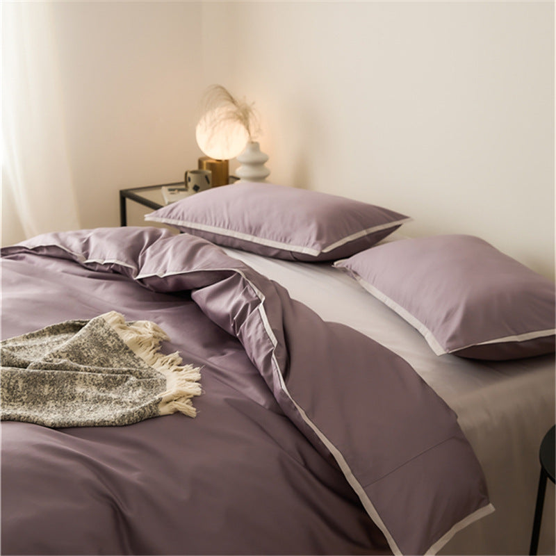 Solid color 100 beds four-piece set cotton pure cotton long-staple cotton four seasons simple light luxury quilt cover bed sheet hat wholesale