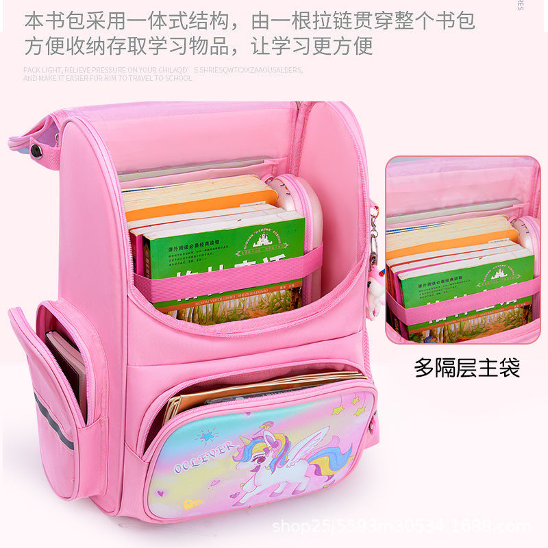 New 2024 cartoon unicorn children's schoolbag large-capacity load reduction spine protection primary school students in grades 1-6 backpack