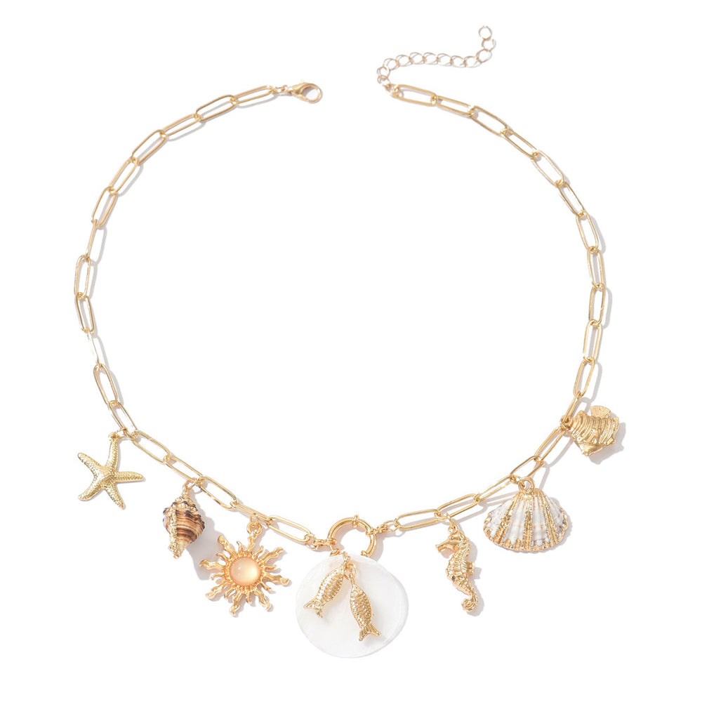 Wholesale seashell necklaces - european & american cross-border jewelry - summer beach seashell & starfish ocean necklaces - adjustable choker necklaces