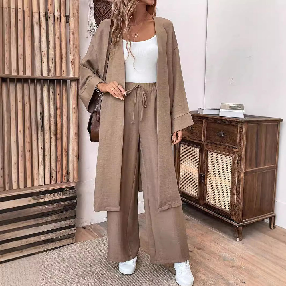 Amazon cross-border fashion casual suit spring & falllongcardigantopsloose pantstwo-piece setlooseslimming look