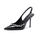 Yx high heels french 2026new arrival rhinestone pointed toe elegant high heels toe cap back empty one strap sandals sexy