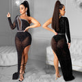 X5028 cross-border autumn/winter new arrivals: european and american style sexy nightclub dress - mesh see-through asymmetrical maxi dress for women