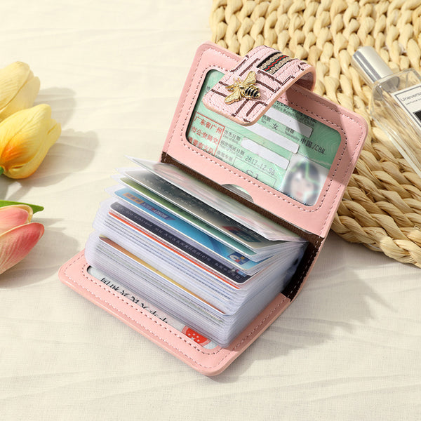 Wholesale Card Bag Women's Multi-Card Position Leather Textured Small Wallet Multifunctional Driver's License Card Bag Bee Fashion ID Card Holder