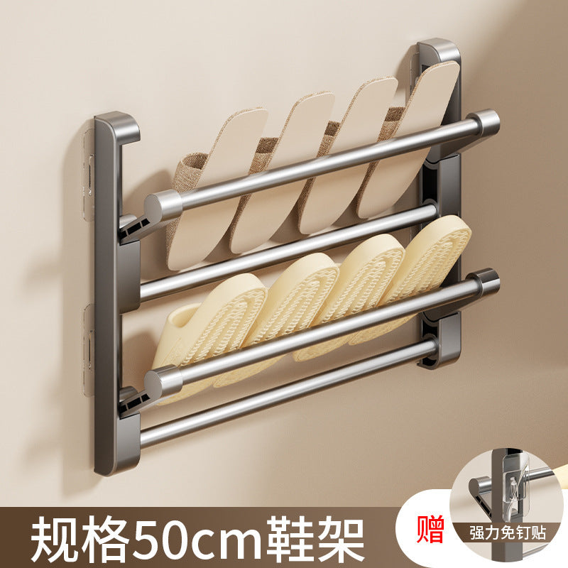 No-drill slipper rack, wall-mounted over-the-door multifunctional bathroom foldable shoe organizer for toilet and washroom shoe storage