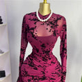 European and american women's clothing  autumn new collection: sweet and fresh printed mock neck long sleeve high waist slimming maxi dress