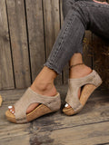 export cross-border direct supply exportplus sizeelegantnew arrival women's wedge heel fish mouth thick sole rivet sandals women's shoes