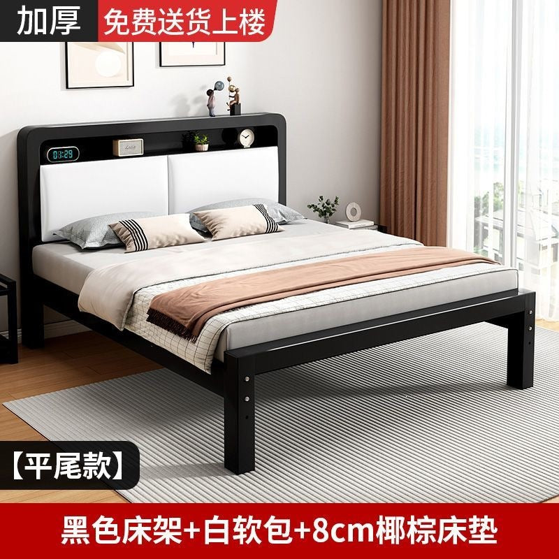 Wrought iron bed double bed for home bedroom kids small apartment single thickened reinforced iron frame bed soft package for rental room