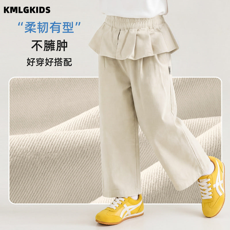 autumnew arrivalgirl side curtain lacestraight-leg pantsk-styleeasiest for matchcasualfashionruffles pants