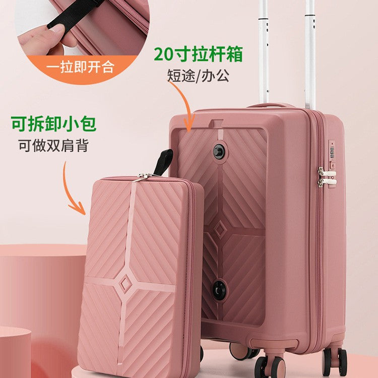 PP zipper box  set three sets of four trolley case sinking handle sinking lock color scheme explosion-proof rag factory wholesale