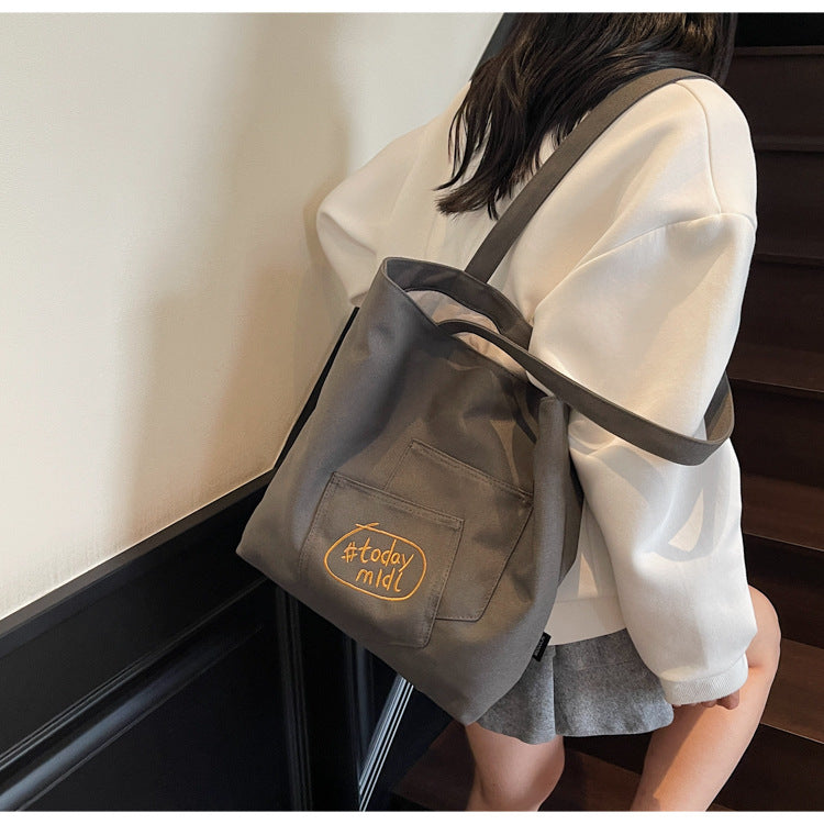 Cross-border canvas bag women's large-capacity 2025 new summer versatile simple shoulder bag casual college student tote bag
