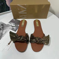 Za summer new women's shoes gold metallic bow flat sandals retro style flat sandals outdoor slides