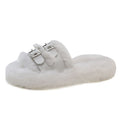 Furry slippers for women outwearfall and winter indoor home belt buckle popularplus sizethick solestuffed velvet cotton slippers trendy