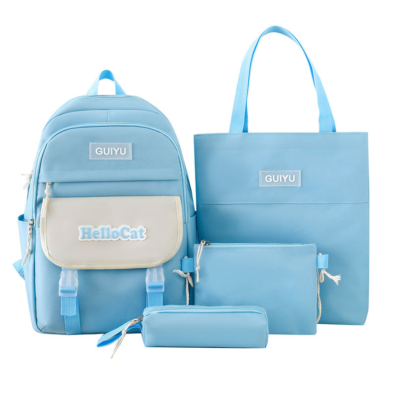 School bag, light for junior high school students, four-piece set for primary school students, large-capacity Korean version backpack, new backpack in 2025.