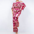 summer new women's clothing: cross-border european and american hot seller - color block retro print off-the-shoulder wide-leg pant set