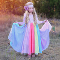 Best sellingexport children's skirt autumn winterlong sleeves rainbow mesh dress girls rainbow printing princess dress