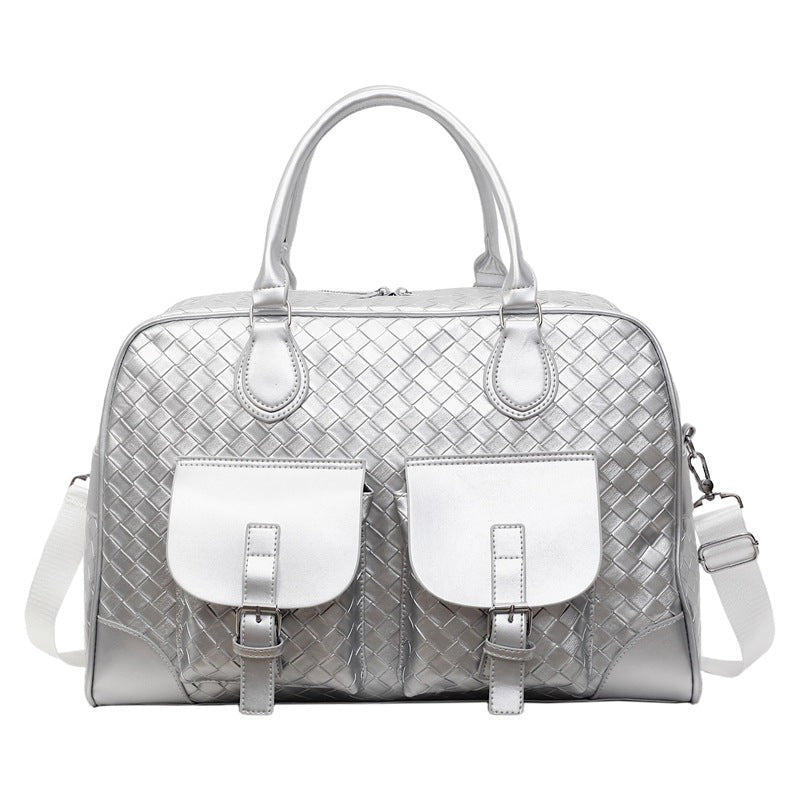 Cross-border short-distance travel bag Women's woven pattern Simple hand luggage bag Going out Large capacity sports fitness messenger bag
