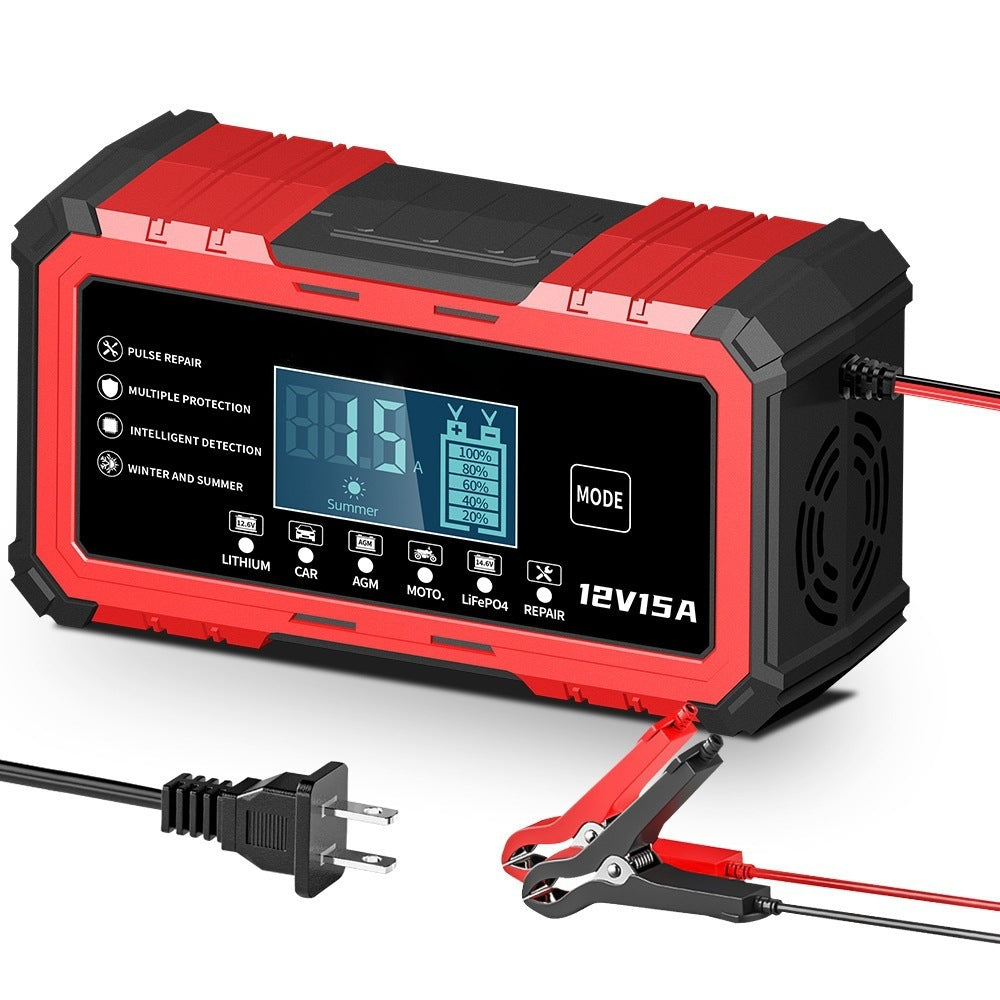 12v 15a smart battery charger for motorcycle, car, and lead-acid/lithium-ion batteries