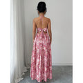 Women's halter neck backless bow tie waist long dress, perfect for vacation and casual wear, summer fashion apparel
