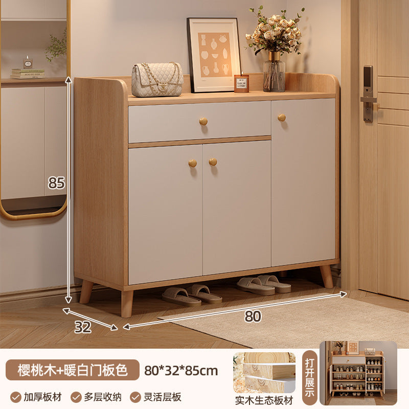 Solid wood shoe cabinet home entrance 2025 new entrance storage cabinet integrated against the wall corridor elevator entrance shoe rack