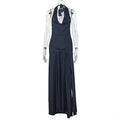 Fashion style cross-border women's pure color slit elegant halter neck hip skirt swing collar backless sleeveless pleated long dress