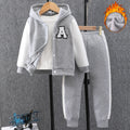 new style children's long-sleeved hooded contrasting color a-line badge suit