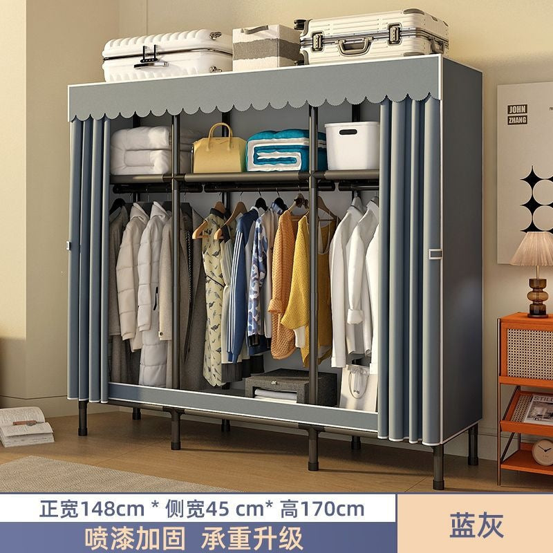Simple wardrobe for home bedroom steel frame thickened and thickened steel pipe assembled cloth wardrobe rental room strong and durable cabinet