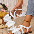 new women's plus size flat sandals - fashionable butterfly knot back elastic band casual slip-on beach sandals