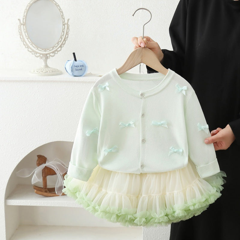 Girls' air conditioning cover-up,  new summer lightweight sun protection cardigan, stylish children's open front outerwear, princess dress set