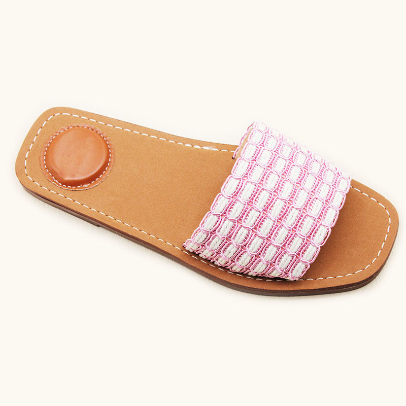 Ladies slippers Burundi Spot Summer One-word Belt Woven Flat Bottom Casual Women's Sandals Foreign Trade