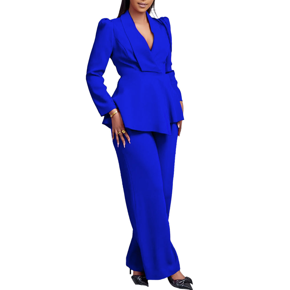 D3315 european and american style women's new fashion elegant ol ruffle long sleeve top and wide leg pants cross-border set