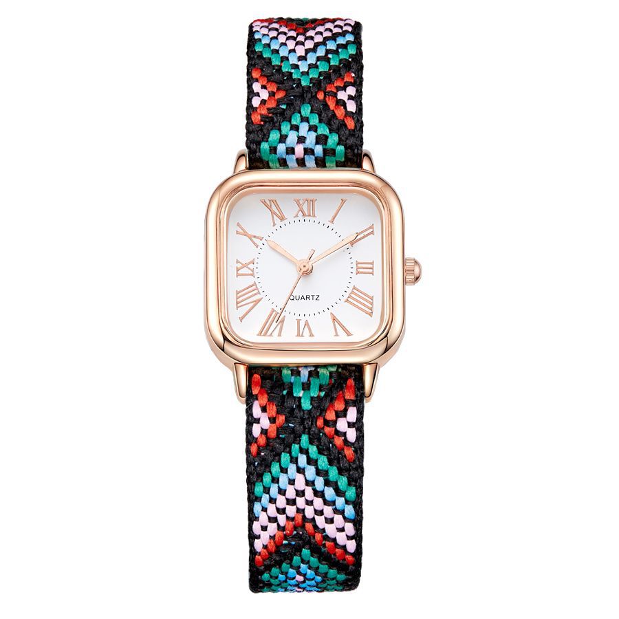 Dopamine color women's small square watch casualretro ethnic style braided rope watch women's watch quartz watch wholesale