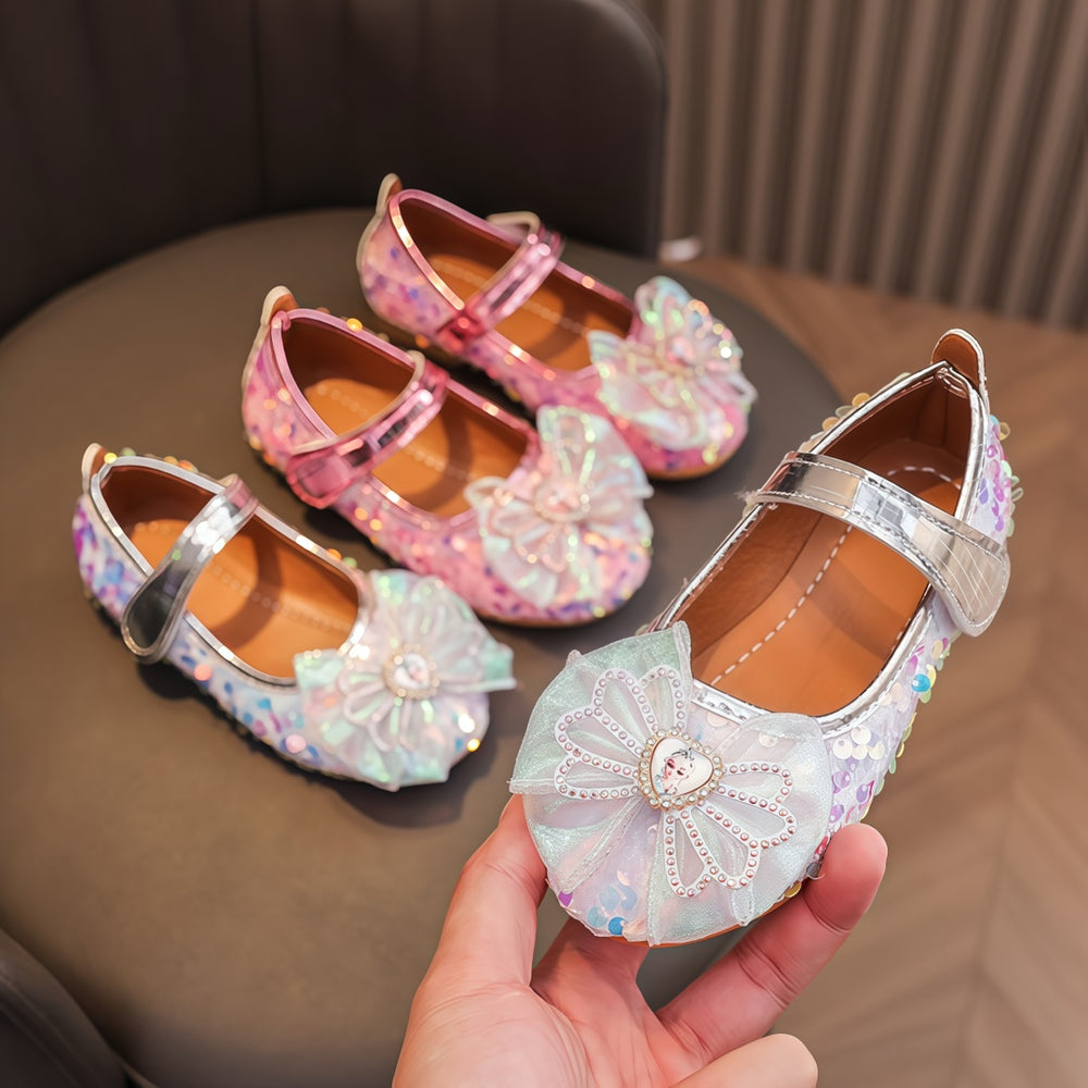 Girls'  spring new collection: sparkling soft-soled princess leather shoes for mid-to-large children - wholesale direct from the manufacturer, featuring hook-and-loop fasteners