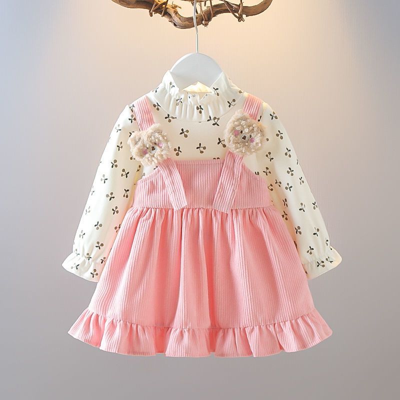 Girls' spring/autumn dress - faux two-piece set - autumn trendy baby outfit -  chic style