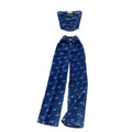 European and american hot girl style metal buckle printed bandeau top + high-waisted slimming long pants denim set - women's summer