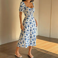 summer fashion casual european and american cross-border square neck printed short-sleeve floral dress women's clothing