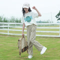 Girls' relaxed fit two-piece set:  outdoor active ruched summer casual lightweight short-sleeve outfit