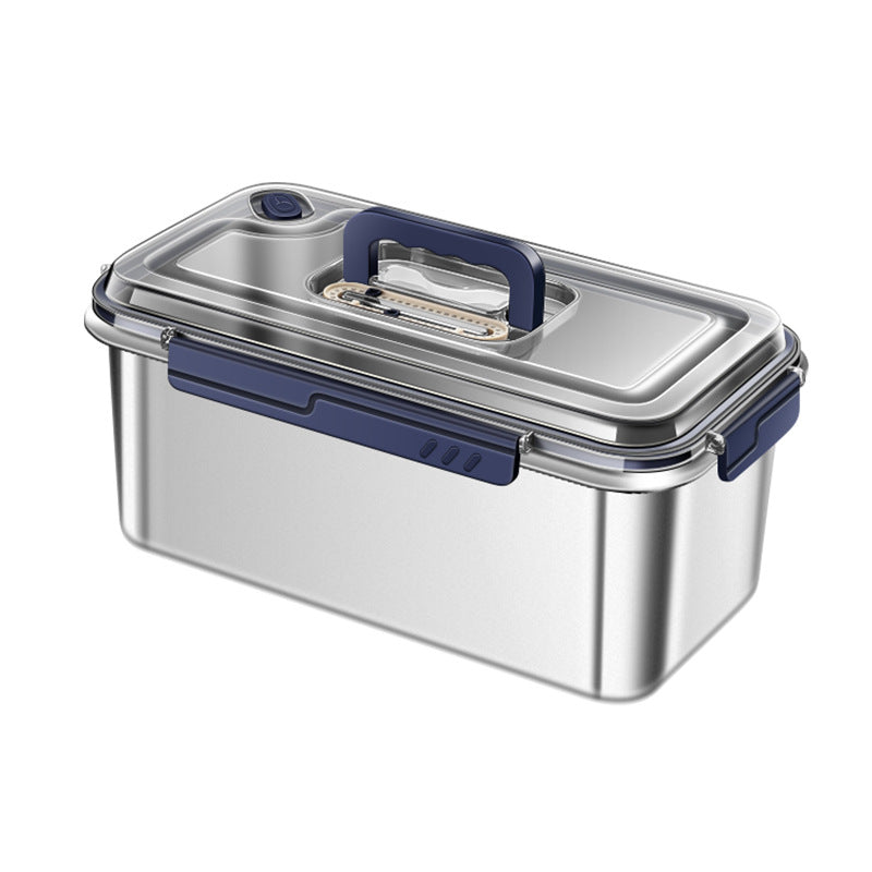 304 stainless steel handle fresh-keeping box, large capacity, portable and portable box with lid, refrigerator frozen and sealed storage box.