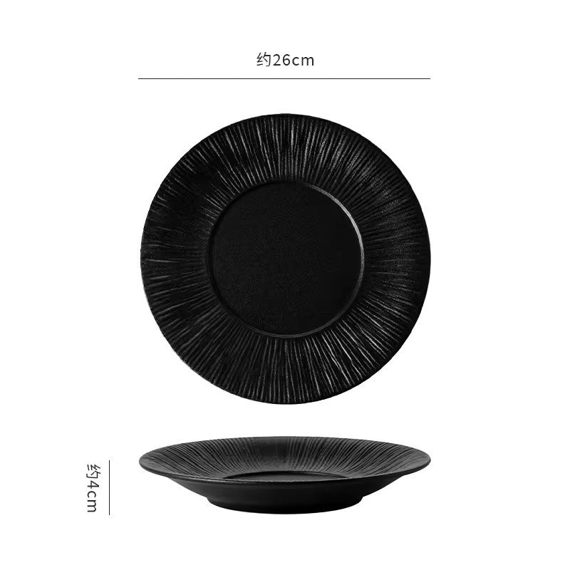 Nordic minimalist black and white ceramic steak plate - western dinner plate for restaurant, home, and hotel use - flat plate with unique creative presentation