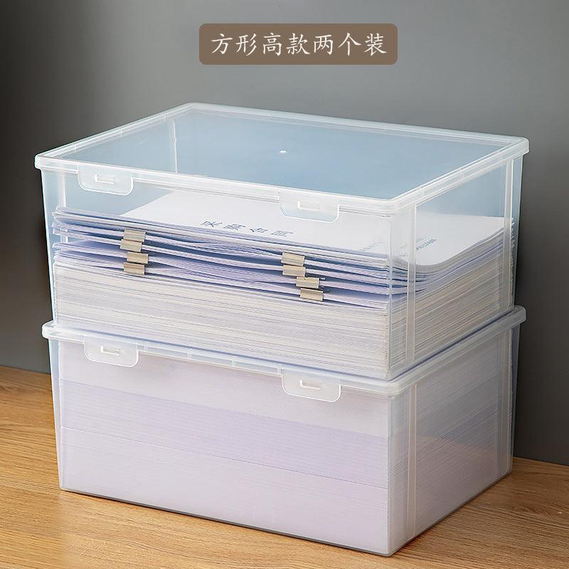 Desk a4 paper storage box plastic transparent desk finishing box square with lid dustproof desktop file storage box