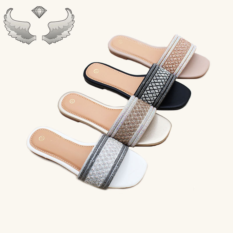 Women slippers slippers women summer wear rhinestone multi-color casual flat bottom slippers wear-resistant  wholesale