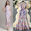 Evening party high-end formal dress women's long dress european and american style 3d floral embroidery slimming mermaid tail